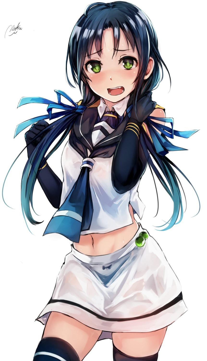 aramaki_echizen kantai_collection pantsu see_through seifuku suzukaze_(kancolle) thighhighs wet_clothes