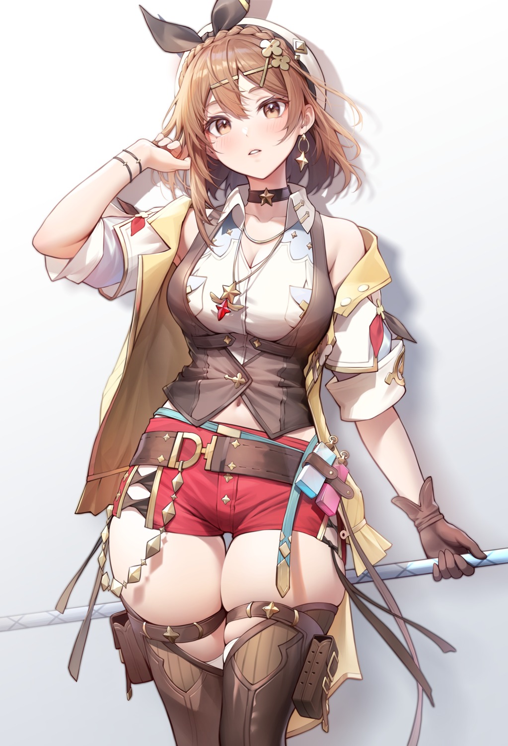 atelier atelier_ryza atelier_ryza_3 cleavage garter reisalin_stout risa_(pixiv23908854) thighhighs weapon