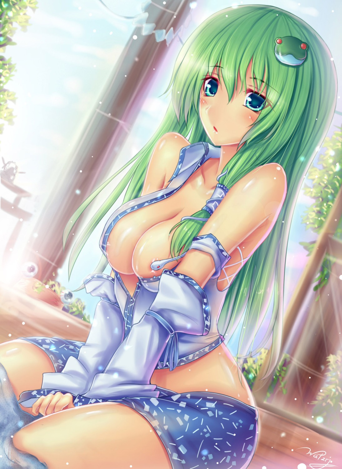 areola cleavage kochiya_sanae no_bra touhou walzrj