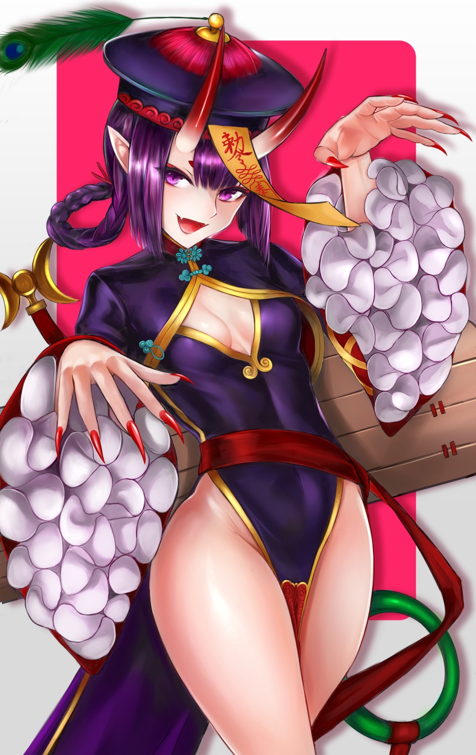 chinadress cleavage fate/grand_order horns no_bra pointy_ears shuten_douji_(fate/grand_order) ytoy