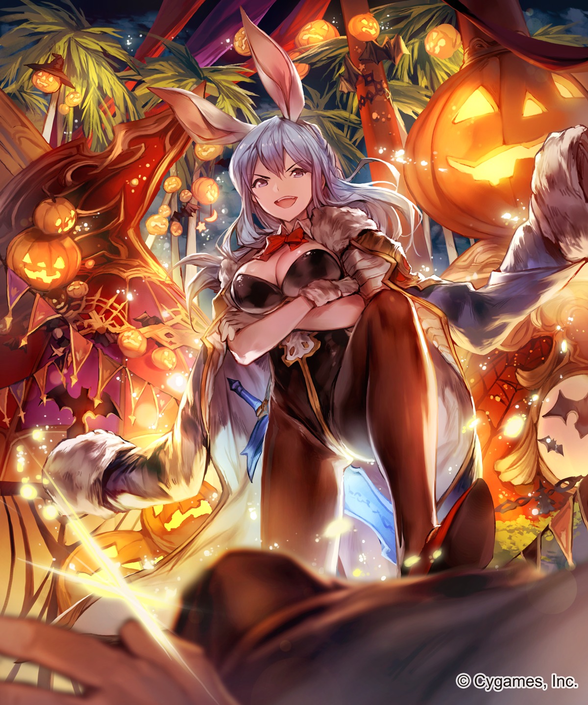 animal_ears bunny_ears bunny_girl cleavage granblue_fantasy halloween lee_hyeseung nopan pantyhose sword