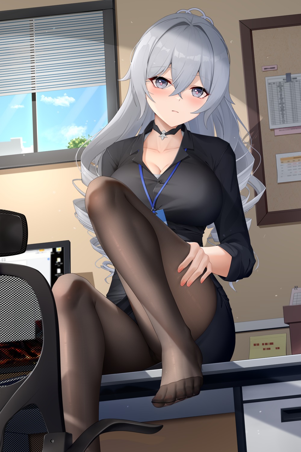 benghuai_xueyuan bronya_zaychik cleavage dress_shirt feet honkai_impact lrh0123 pantsu pantyhose skirt_lift thong