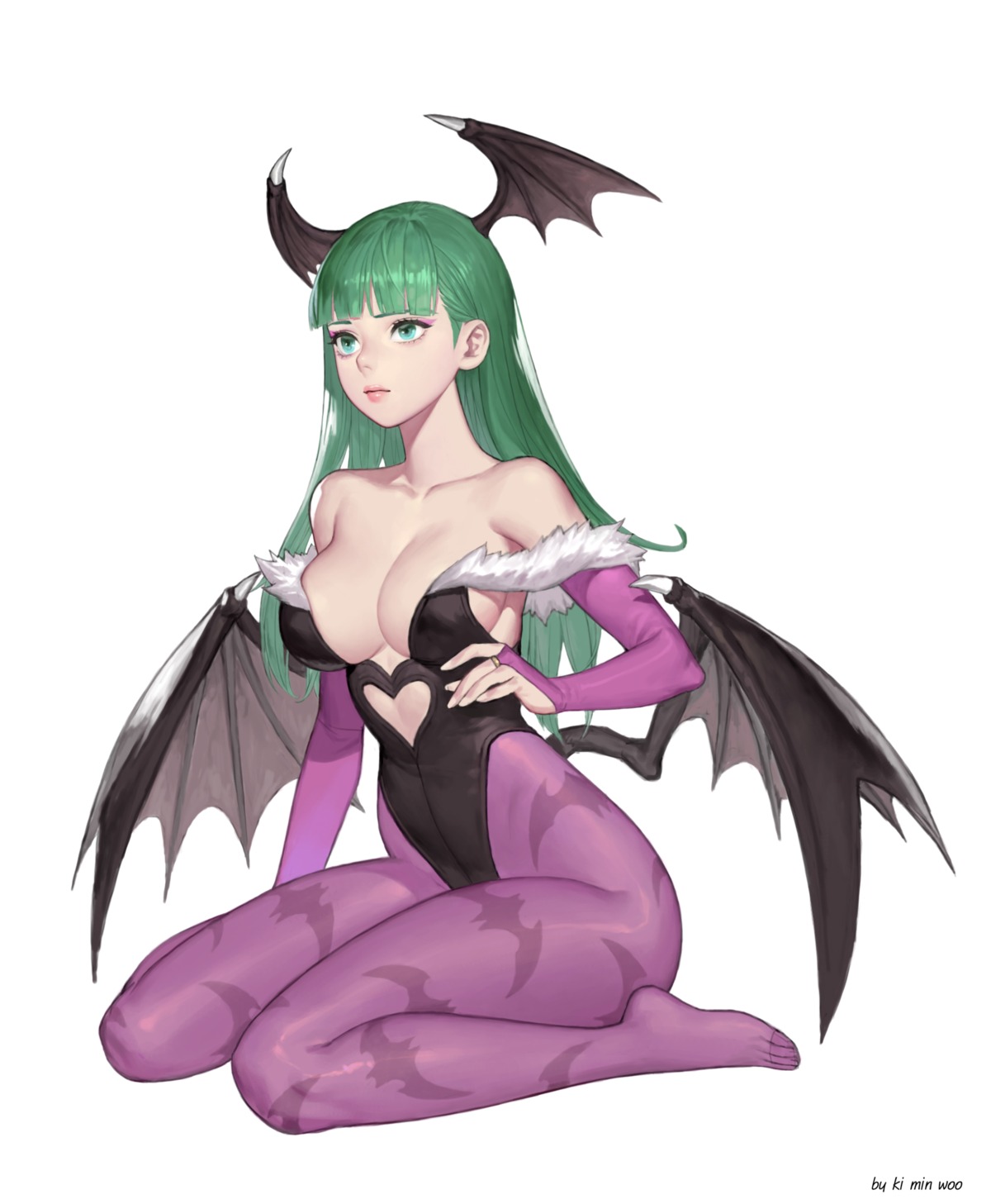 dark_stalkers feet ki_min-woo leotard morrigan_aensland pantyhose wings