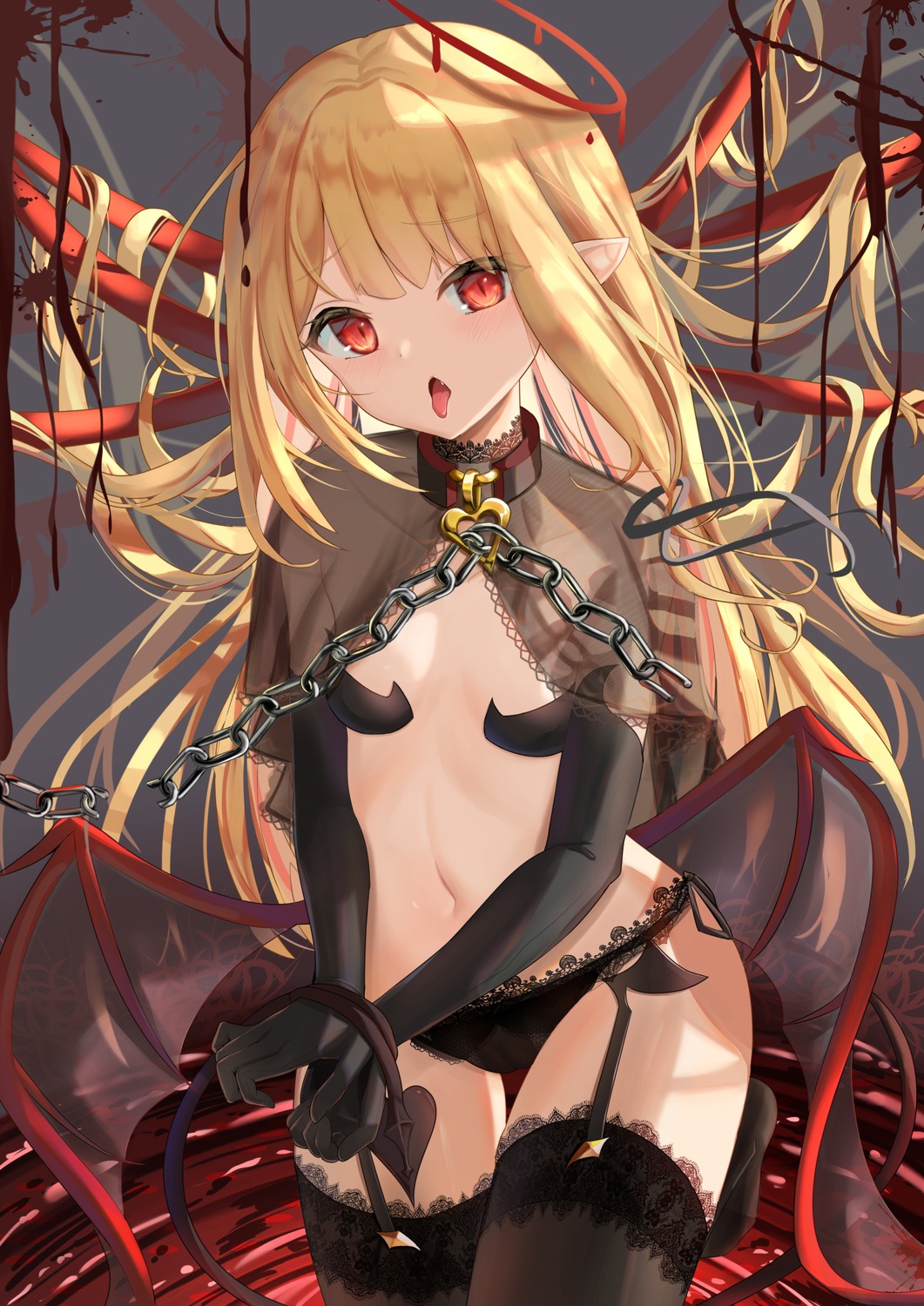 angel bondage harutaruouob loli no_bra pantsu pointy_ears see_through stockings string_panties tail thighhighs wings