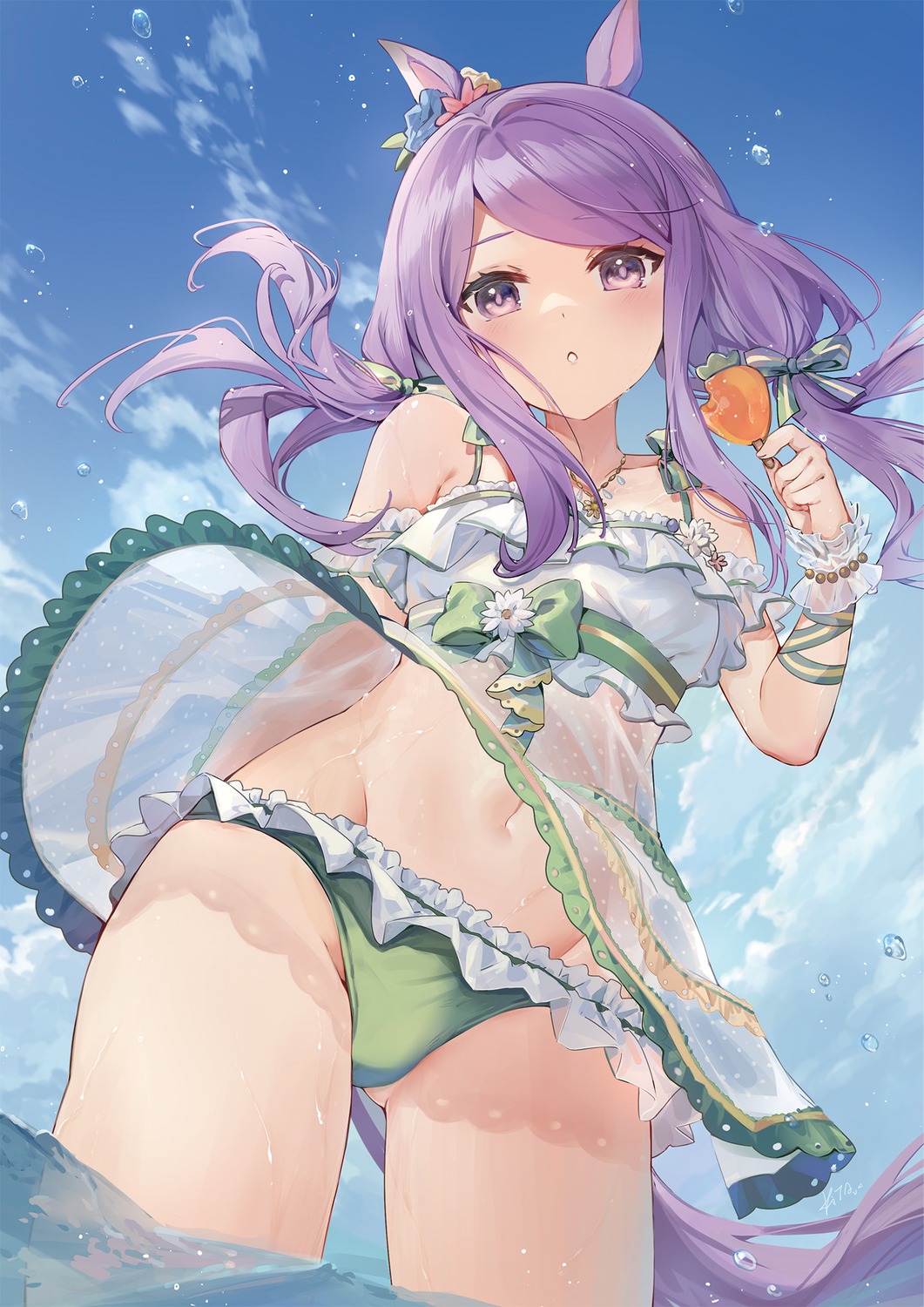 animal_ears bikini kita_(kitairoha) mejiro_mcqueen_(umamusume) sandrop see_through skirt_lift swimsuits tail uma_musume_pretty_derby wet wet_clothes