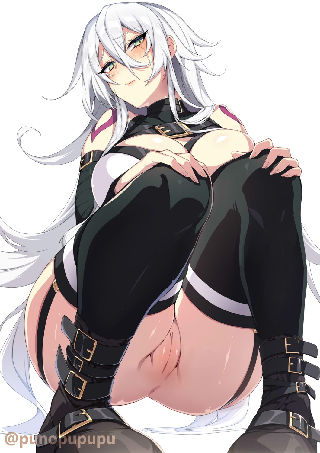 bottomless fate/apocrypha fate/stay_night jack_the_ripper no_bra pussy puuzaki_puuna stockings tattoo thighhighs uncensored