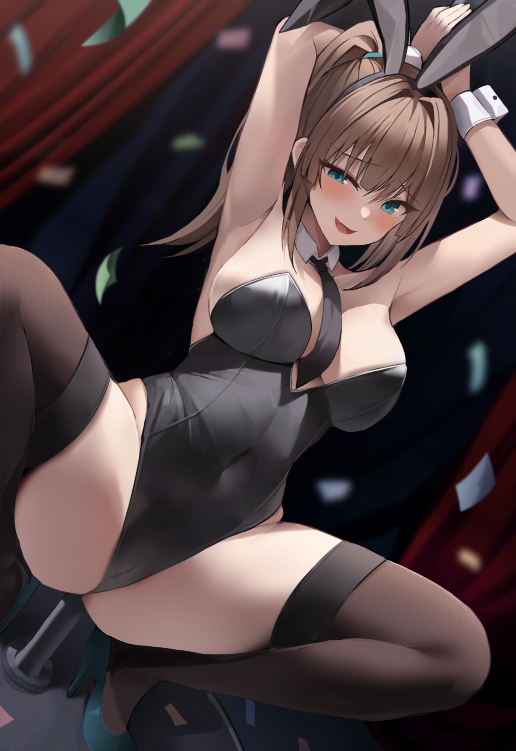 animal_ears artist_revision bunny_ears bunny_girl cameltoe heels no_bra redshark thighhighs