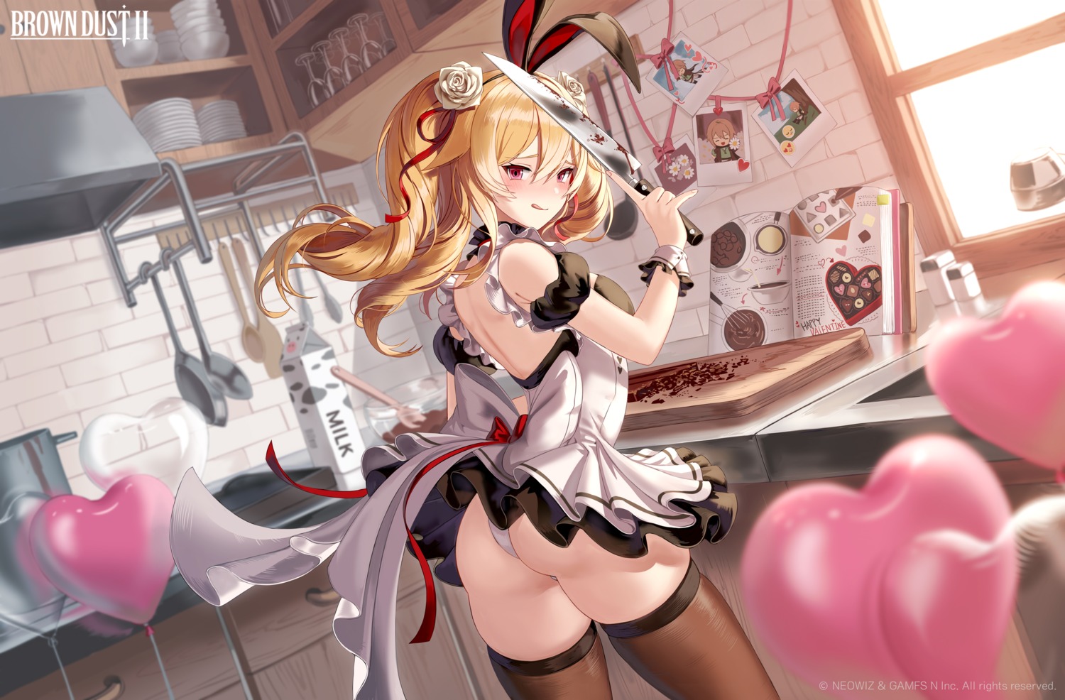 animal_ears ass brown_dust_ii bunny_ears liatris pantsu silence_girl skirt_lift thighhighs thong valentine