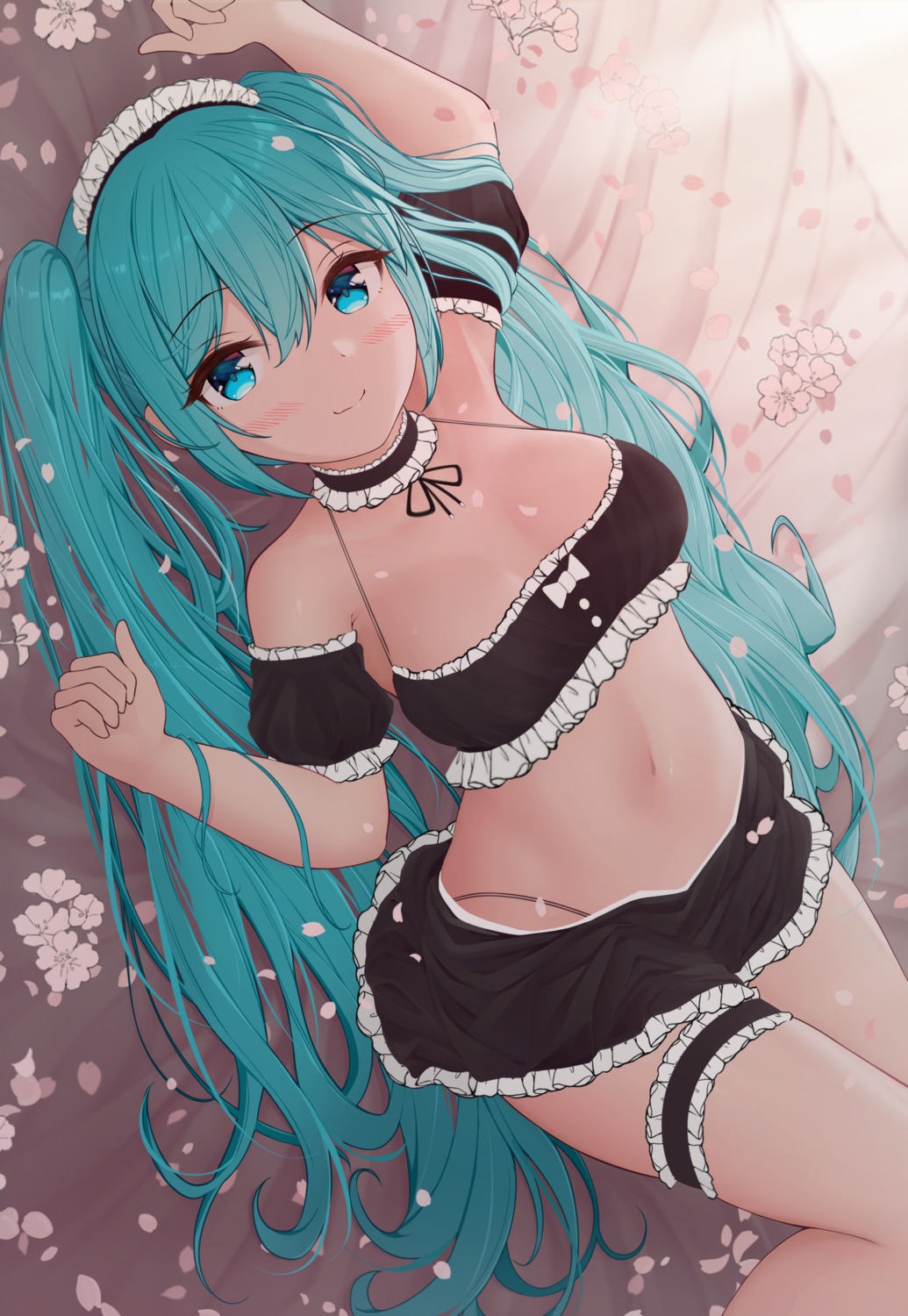 garter hatsune_miku maid mikoo_o39 no_bra vocaloid