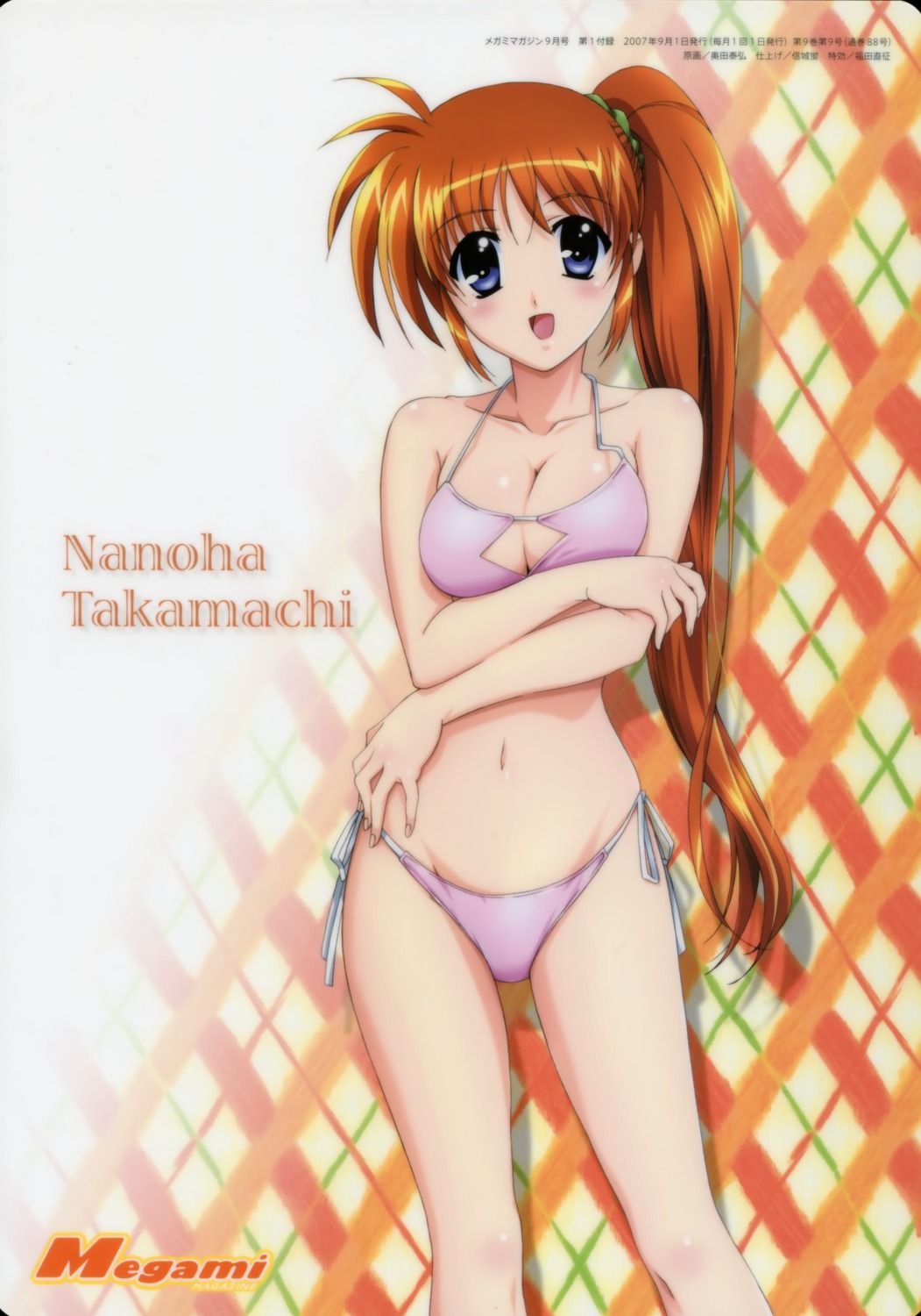 bikini breast_hold cleavage mahou_shoujo_lyrical_nanoha mahou_shoujo_lyrical_nanoha_strikers okuda_yasuhiro swimsuits takamachi_nanoha