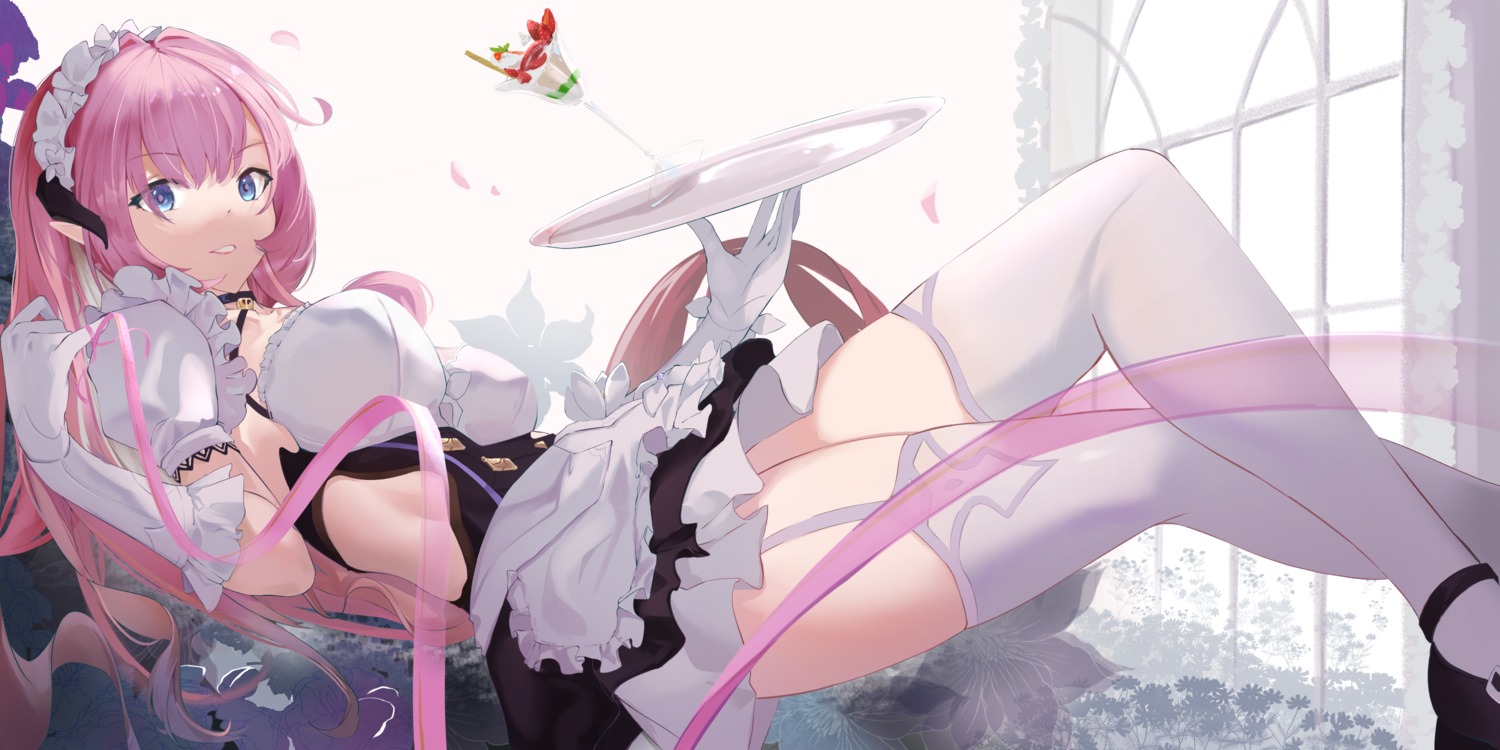 benghuai_xueyuan elysia_(honkai_impact) erect_nipples honkai_impact horns maid pointy_ears rruiki stockings thighhighs