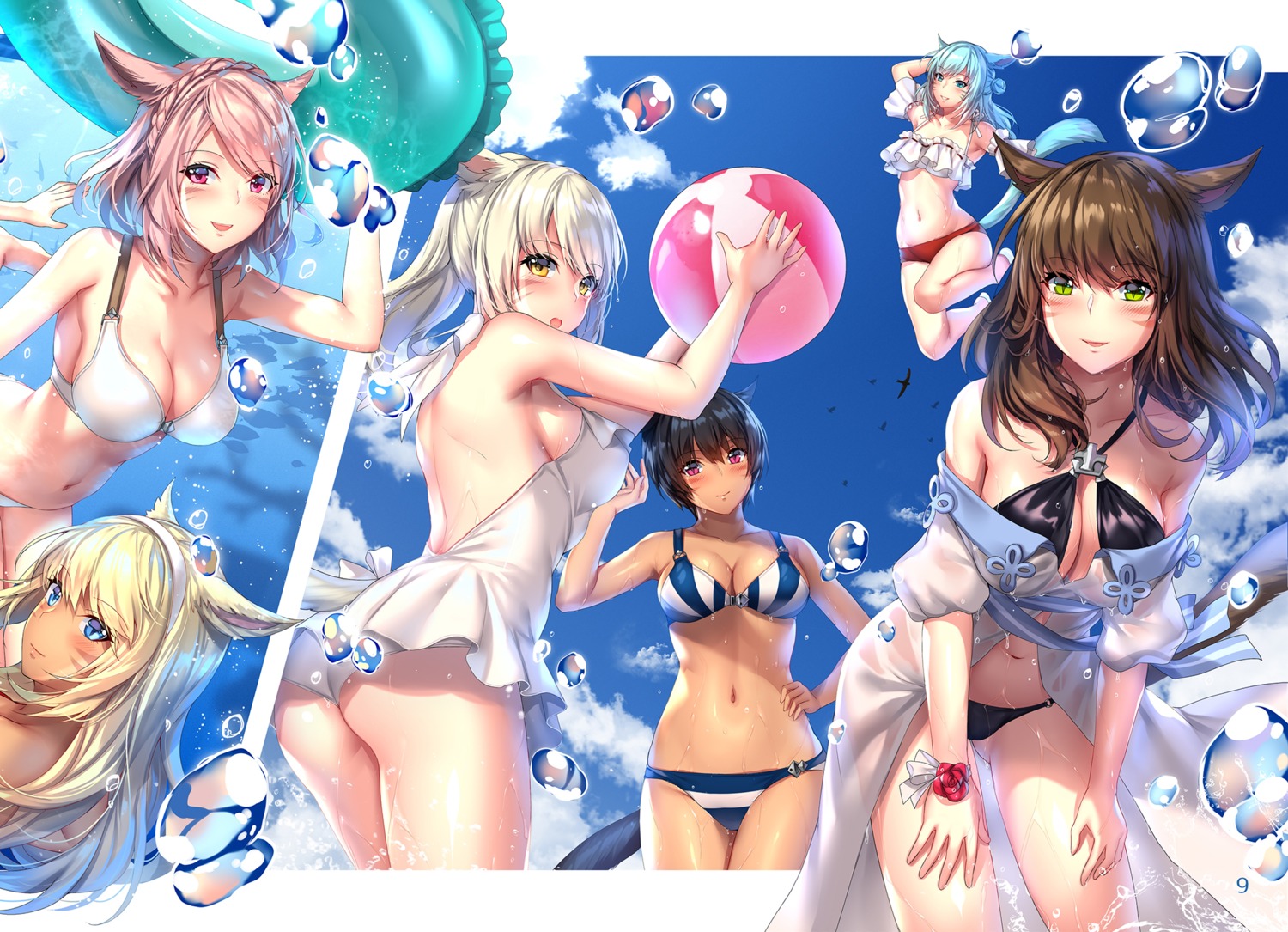 animal_ears aruma_jiki bikini final_fantasy final_fantasy_xiv miqo'te swimsuits tail