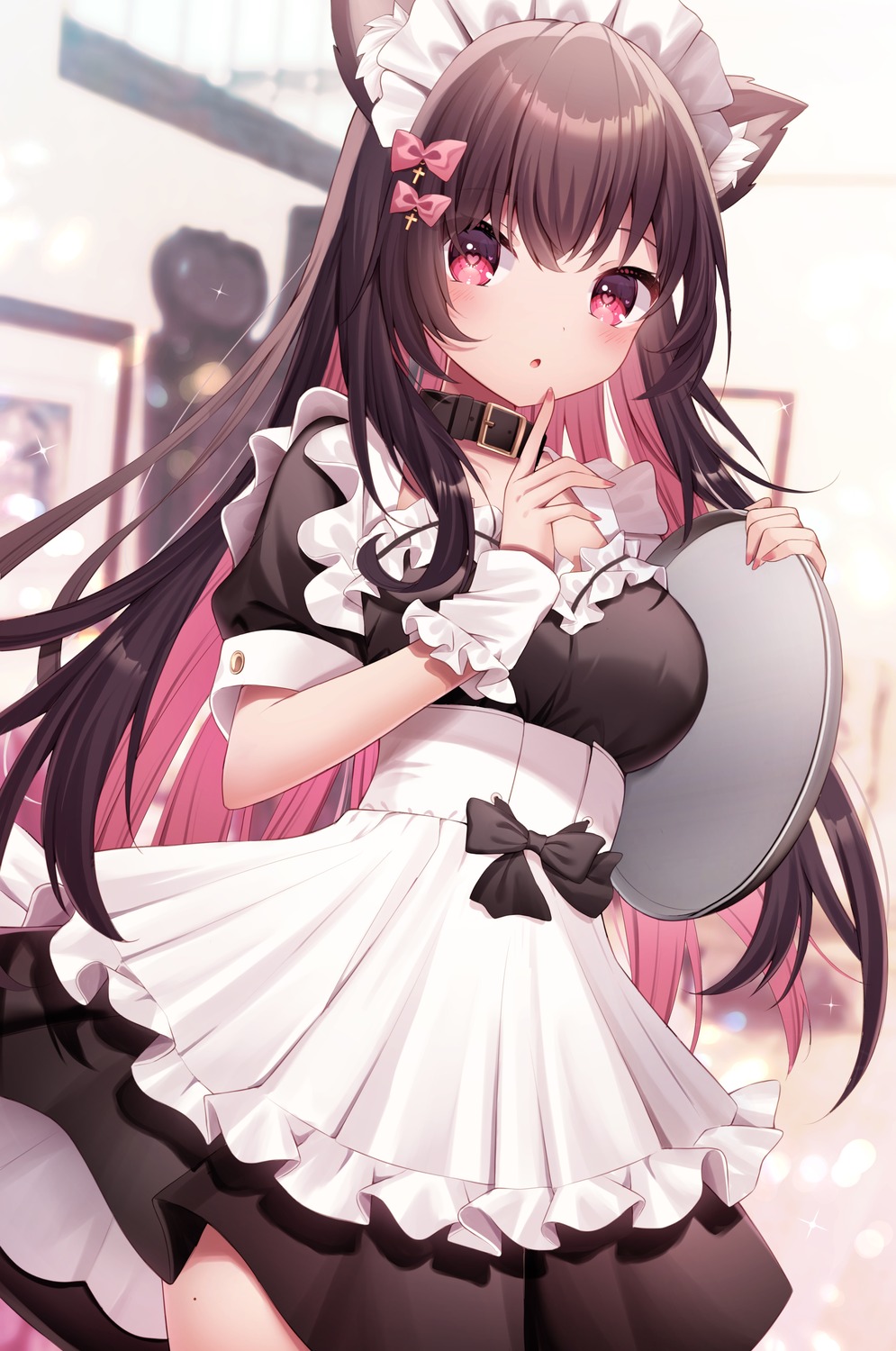 animal_ears maid sapphire_(sapphire25252) skirt_lift waitress