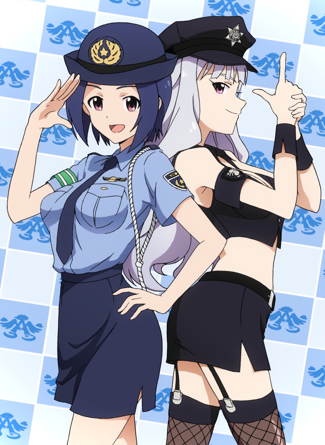 garter_belt miura_azusa police_uniform shijou_takane stockings taku the_idolm@ster thighhighs uniform