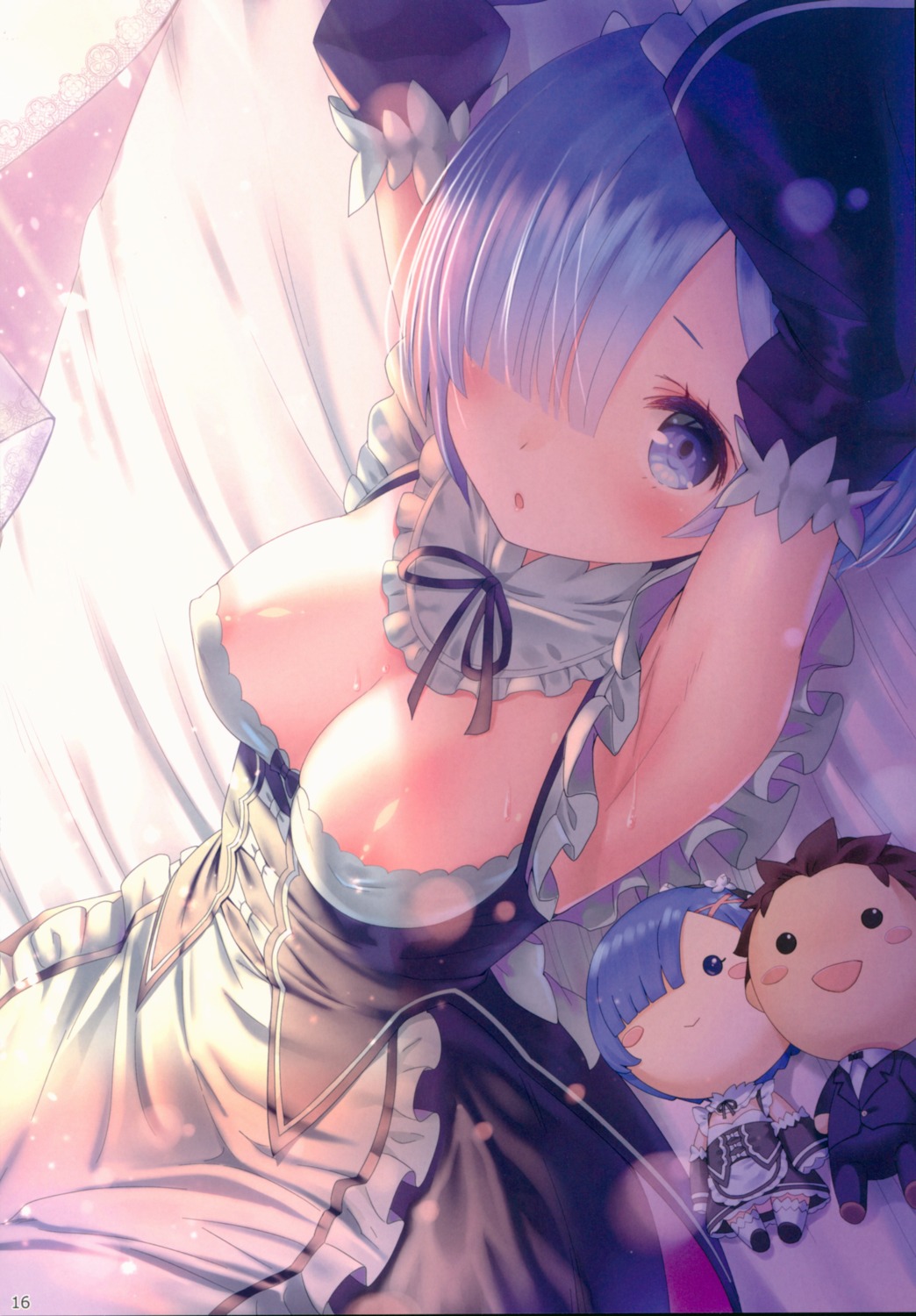 areola chibi erect_nipples kamikire_basami maid no_bra re_zero_kara_hajimeru_isekai_seikatsu rem_(re_zero) yasuyuki