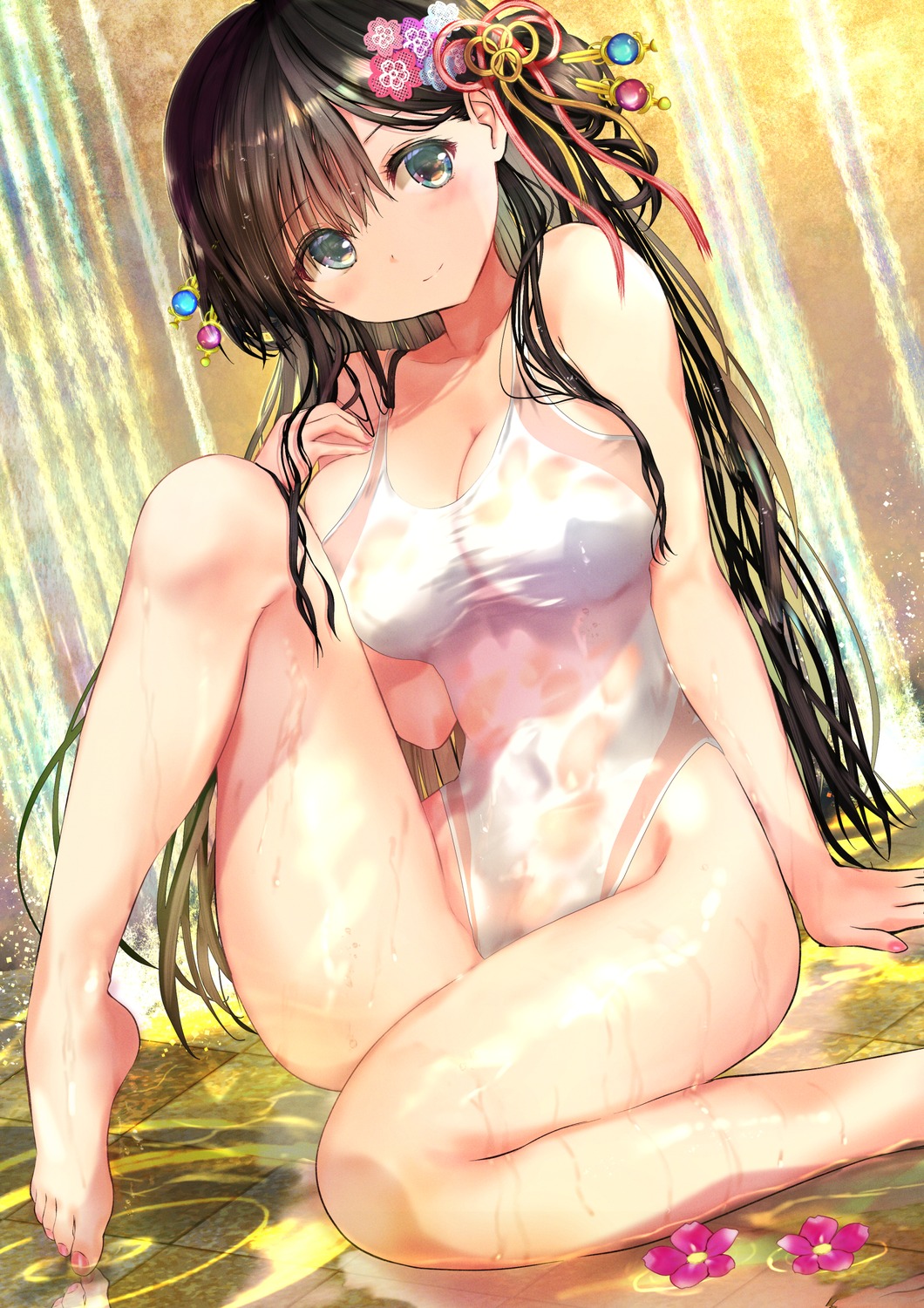 feet ogata_tei see_through swimsuits wet wet_clothes