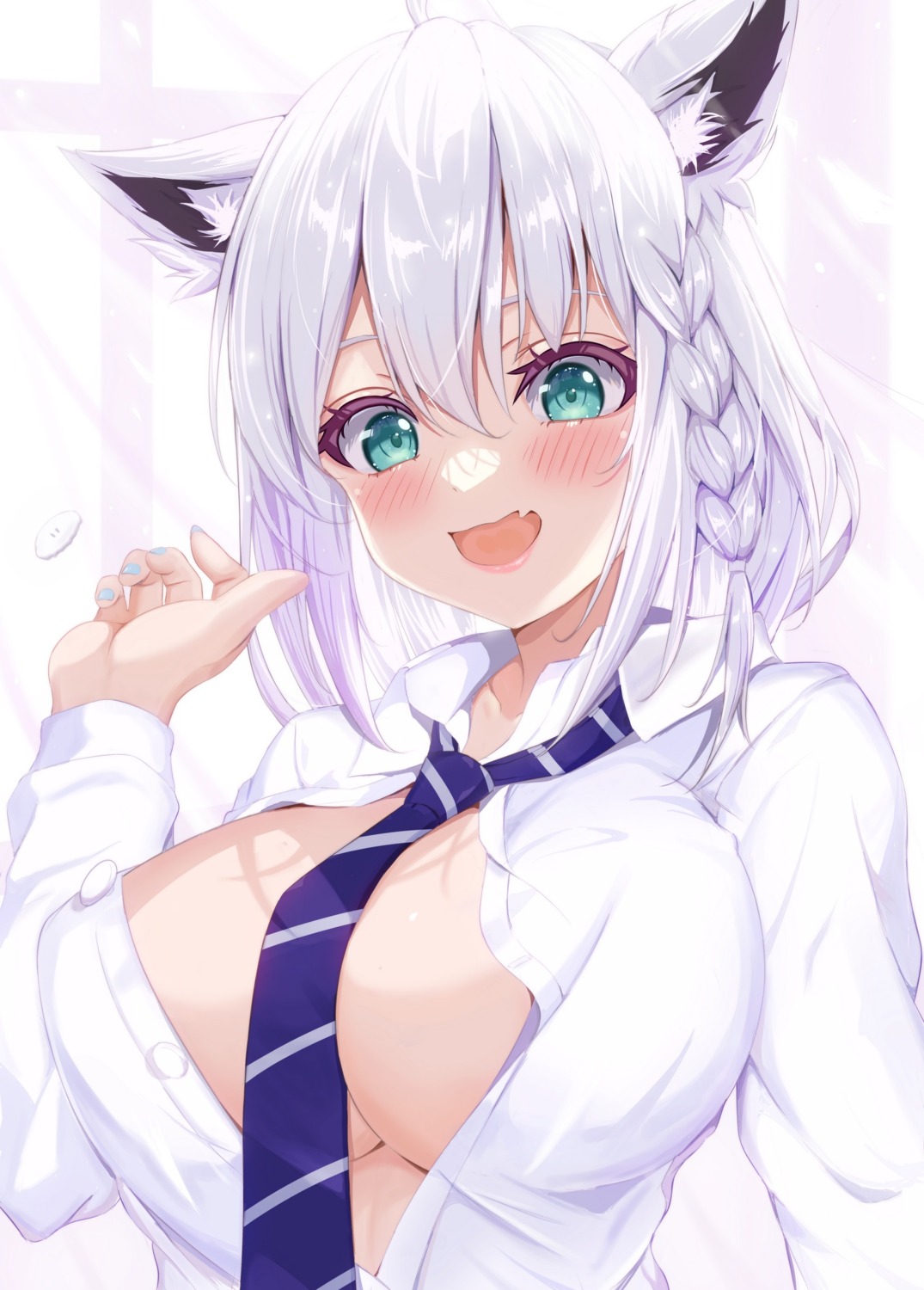 animal_ears cotolet hololive hololive_gamers kitsune no_bra open_shirt seifuku shirakami_fubuki