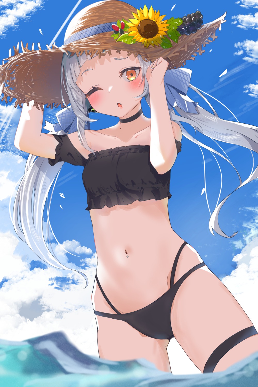 bikini garter hololive murasaki_shion swimsuits wet youyoukai