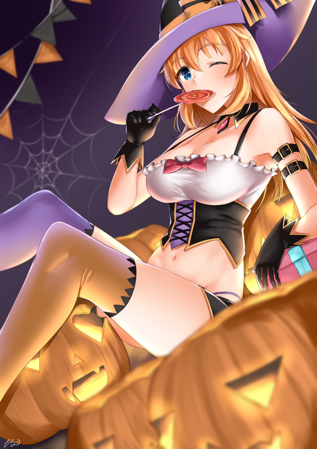 charlotte_e_yeager cleavage halloween hiroshi_(hunter-of-kct) pantsu strike_witches thighhighs witch