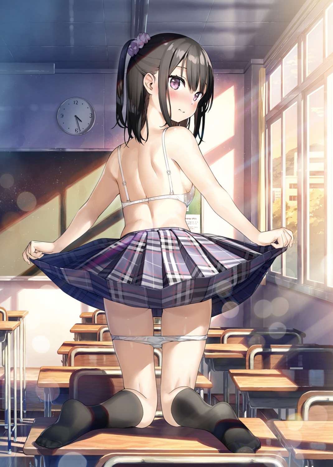 bra detexted feet kantoku pantsu panty_pull seifuku shizuku_(kantoku) skirt_lift