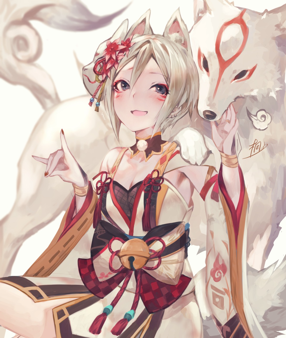 animal_ears cleavage japanese_clothes kiriyama2109 kitsune tail