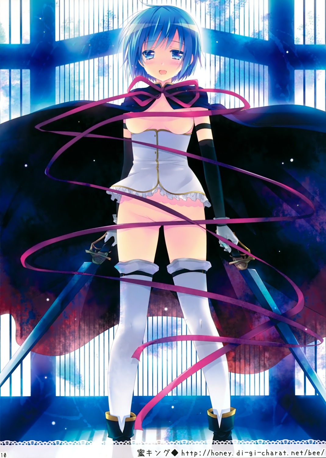 bottomless breasts corset miki_sayaka mitsu_king puella_magi_madoka_magica sword thighhighs