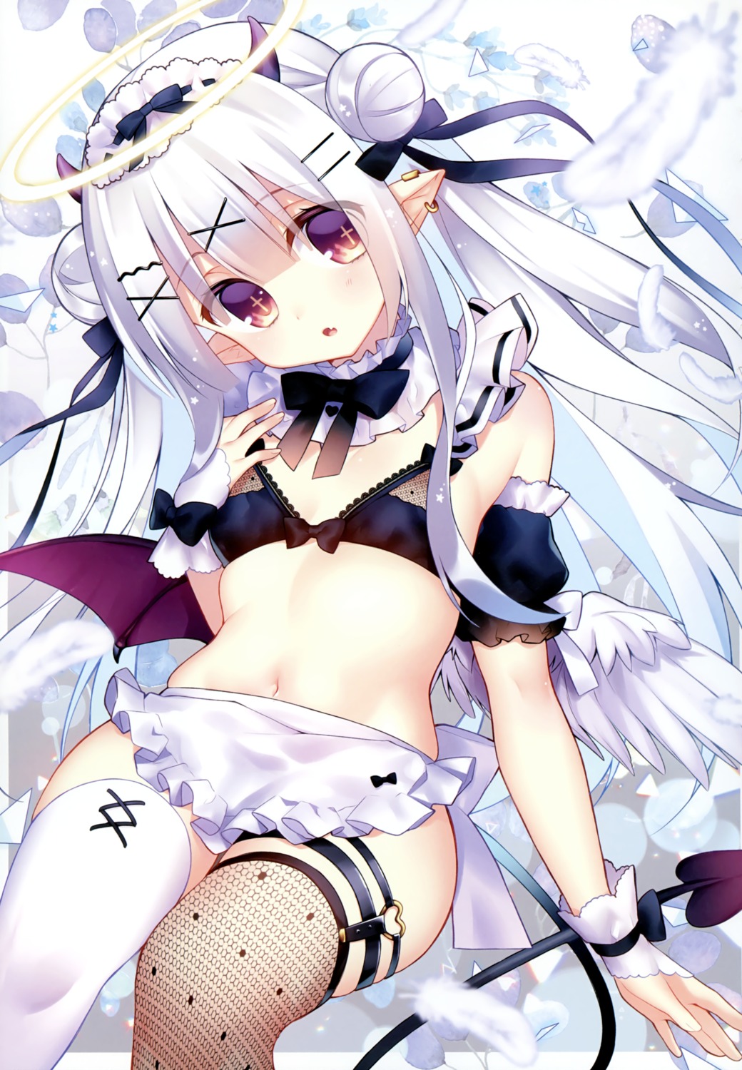 bra chihiro garter horns loli maid pointy_ears tail thighhighs wings