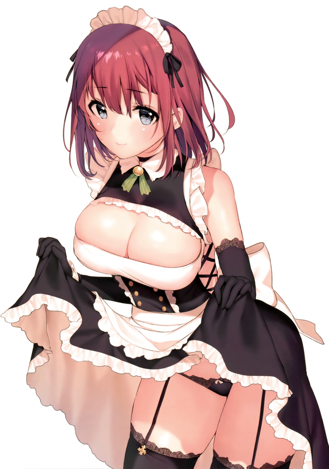 cleavage maid matarou pantsu skirt_lift stockings thighhighs