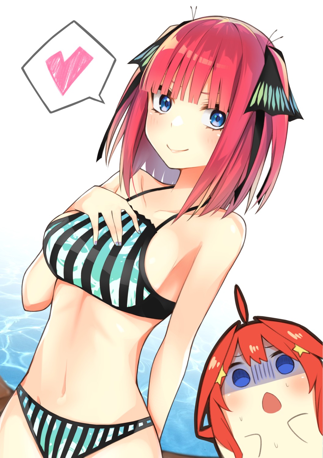 5-toubun_no_hanayome bikini breast_hold chibi itame_moyashi nakano_itsuki nakano_nino swimsuits