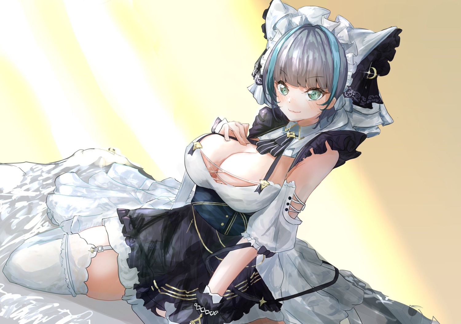 azur_lane cheshire_(azur_lane) maid no_bra sapota_clone stockings thighhighs