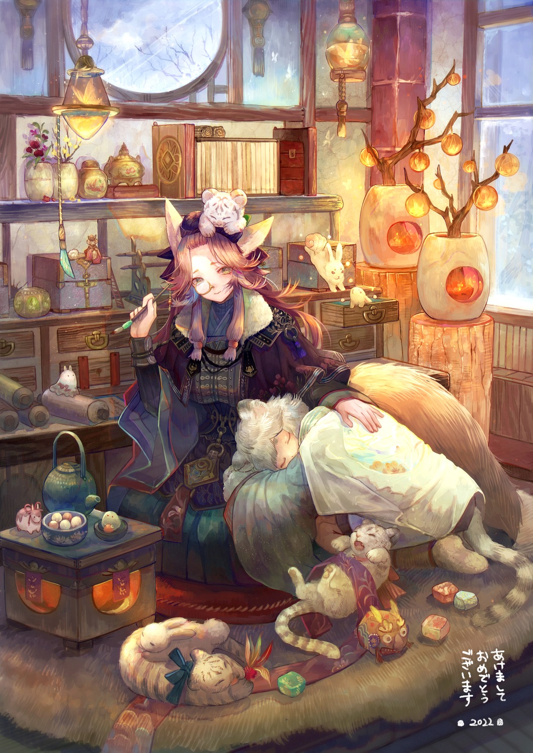 animal_ears japanese_clothes megane tagme tail