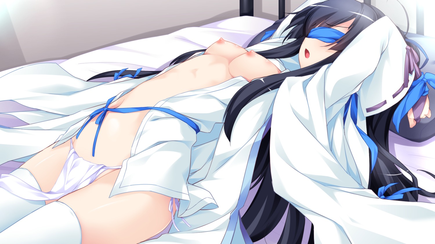 bondage breasts fujiwara_warawara fundoshi game_cg harukaze_sensation! kannagi_isuzu nipples no_bra open_shirt thighhighs windmill_oasis