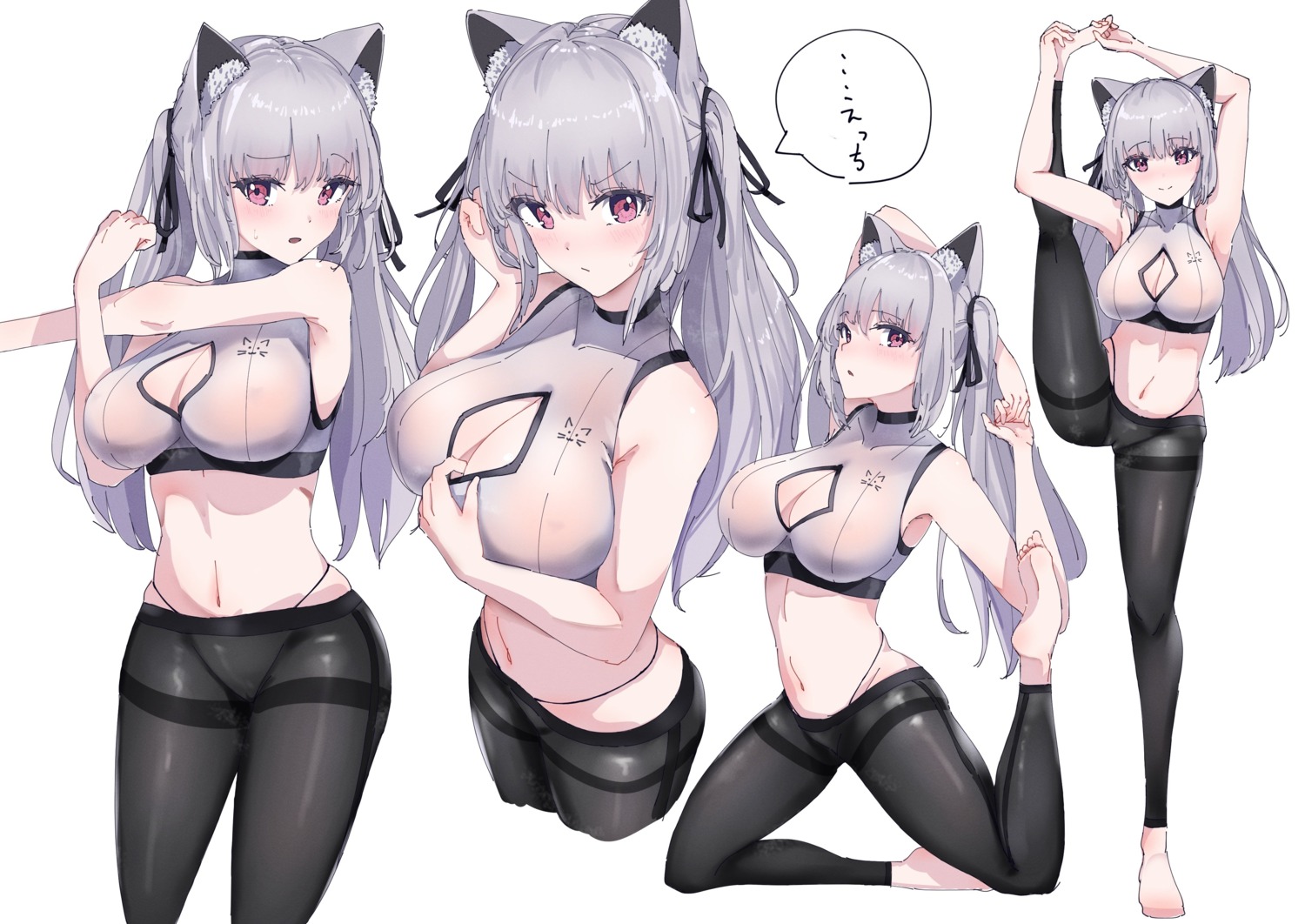 animal_ears breast_hold cameltoe cleavage gu_luco nekomimi pantsu pantyhose