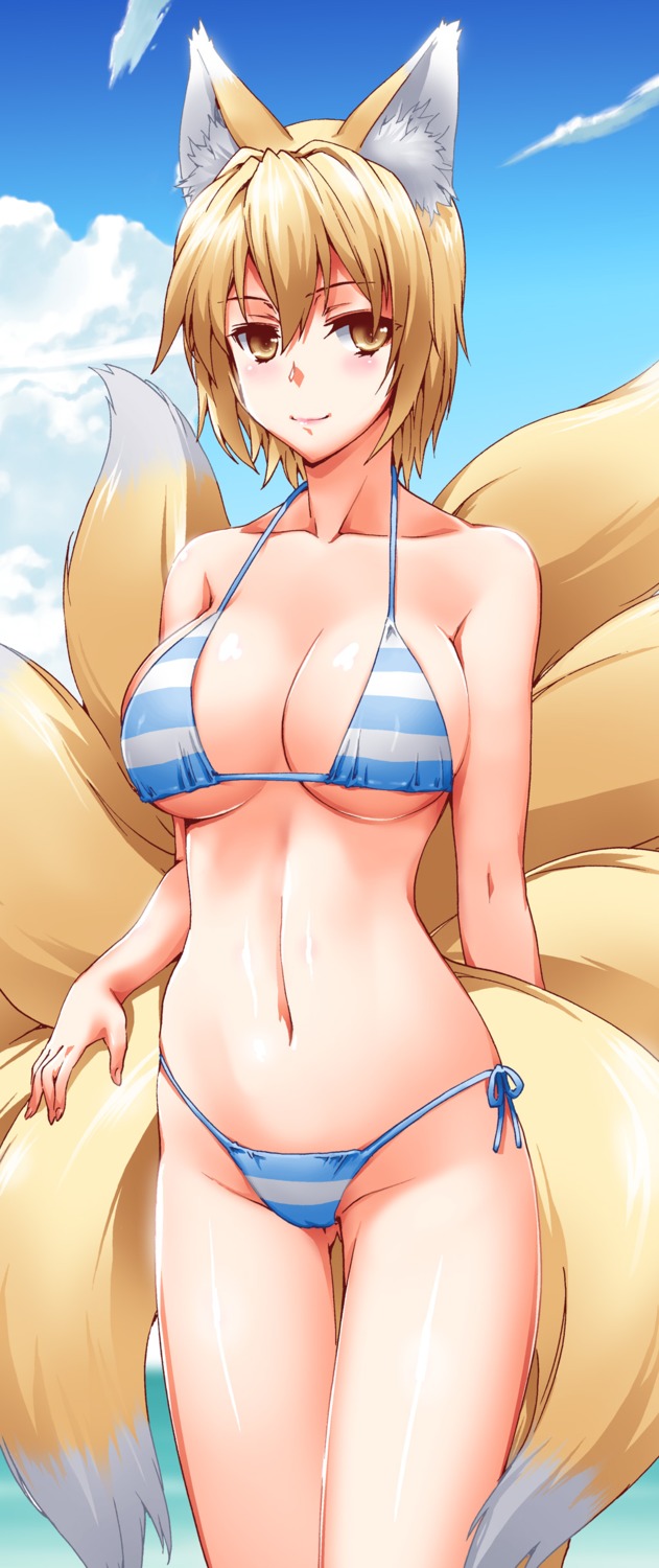 animal_ears bikini byeontae_jagga cleavage kitsune swimsuits tail touhou yakumo_ran
