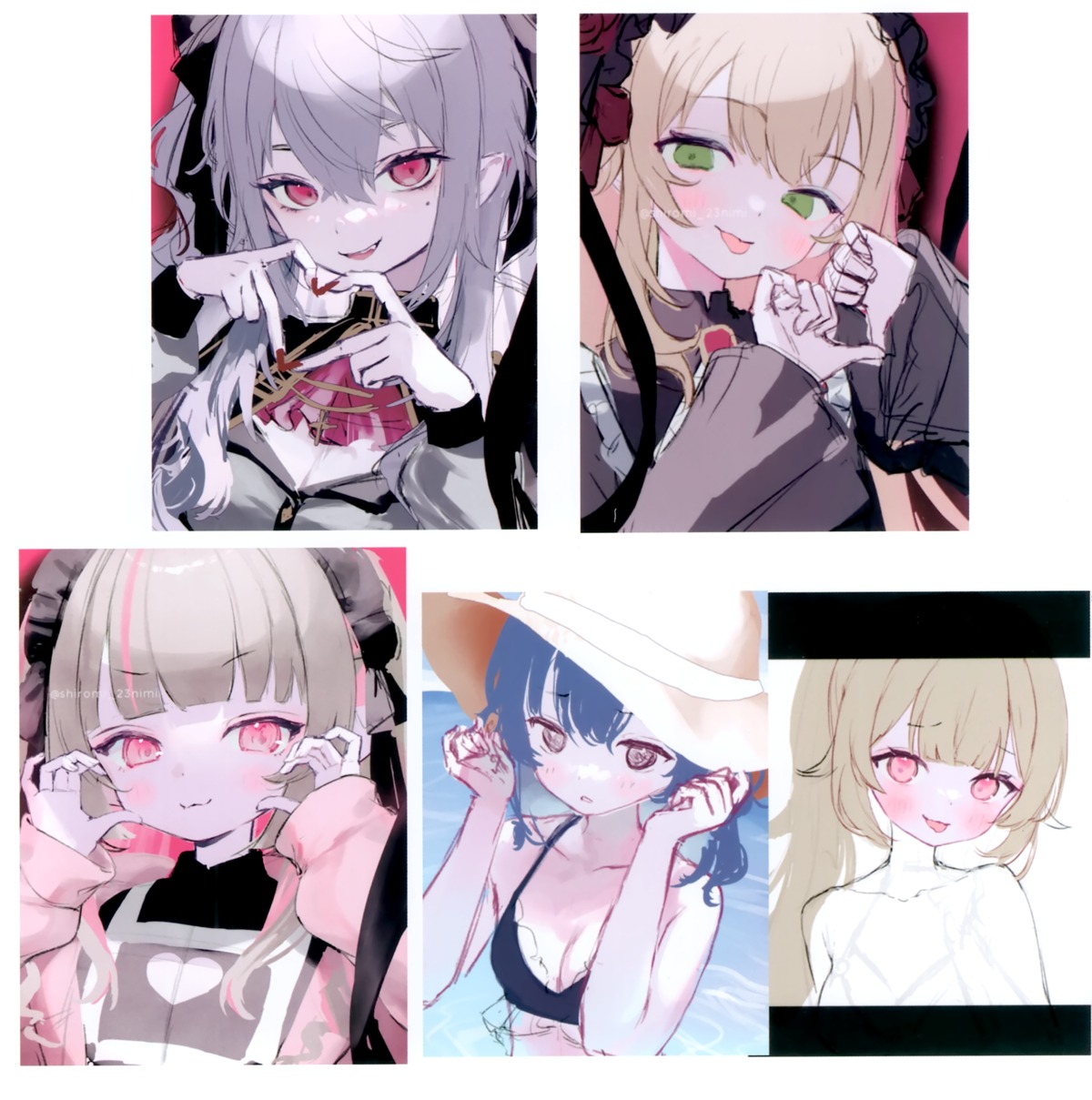 amamiya_kokoro bikini_top genderswap hoshikawa_sara kuzuha_(nijisanji) lolita_fashion makaino_ririmu nijisanji nijisanji_gamers nijisanji_seeds pointy_ears sanya_(kuzuha) shiromi_nimi shiromi_nimi_(circle) sketch swimsuits trap uniform uzuki_kou