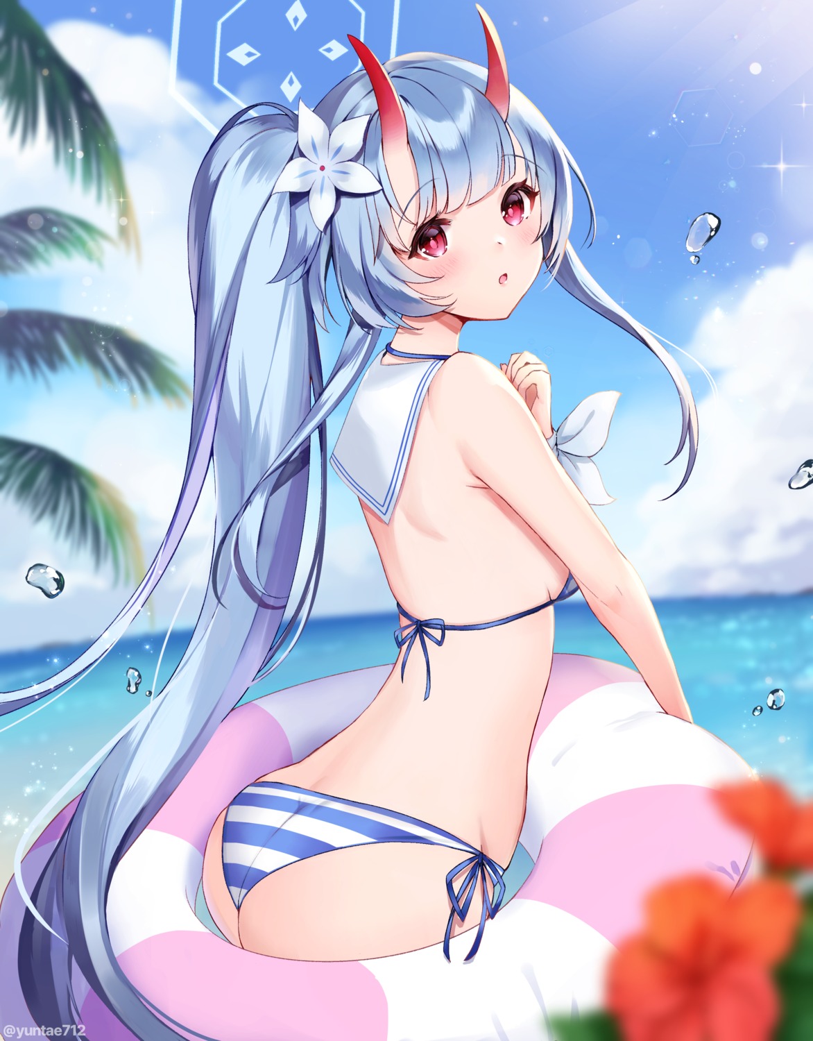 ass bikini blue_archive halo horns loli swimsuits thong waraku_chise yuntae