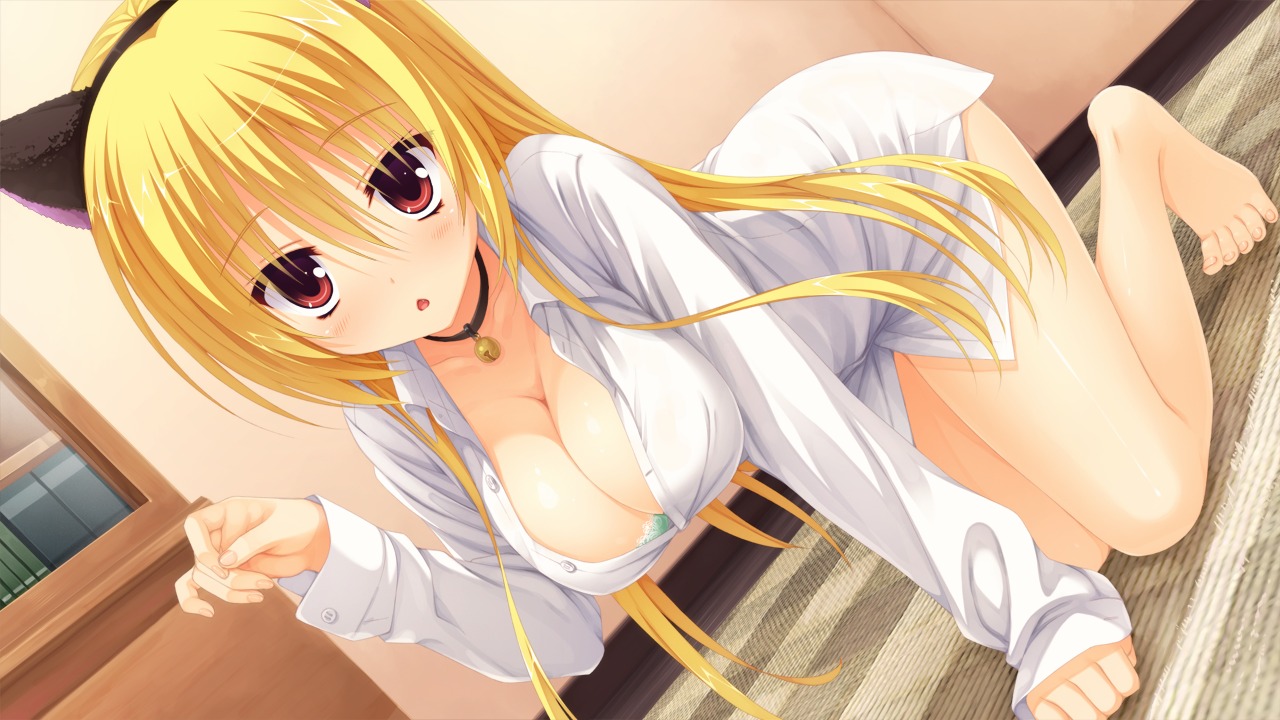 animal_ears bottomless bra cleavage dracu-riot! dress_shirt feet game_cg muririn nekomimi nicola_cepheus yuzu-soft