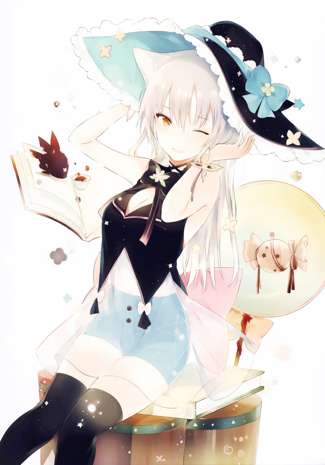 animal_ears cleavage dress lpip nekomimi see_through sweetstar thighhighs witch