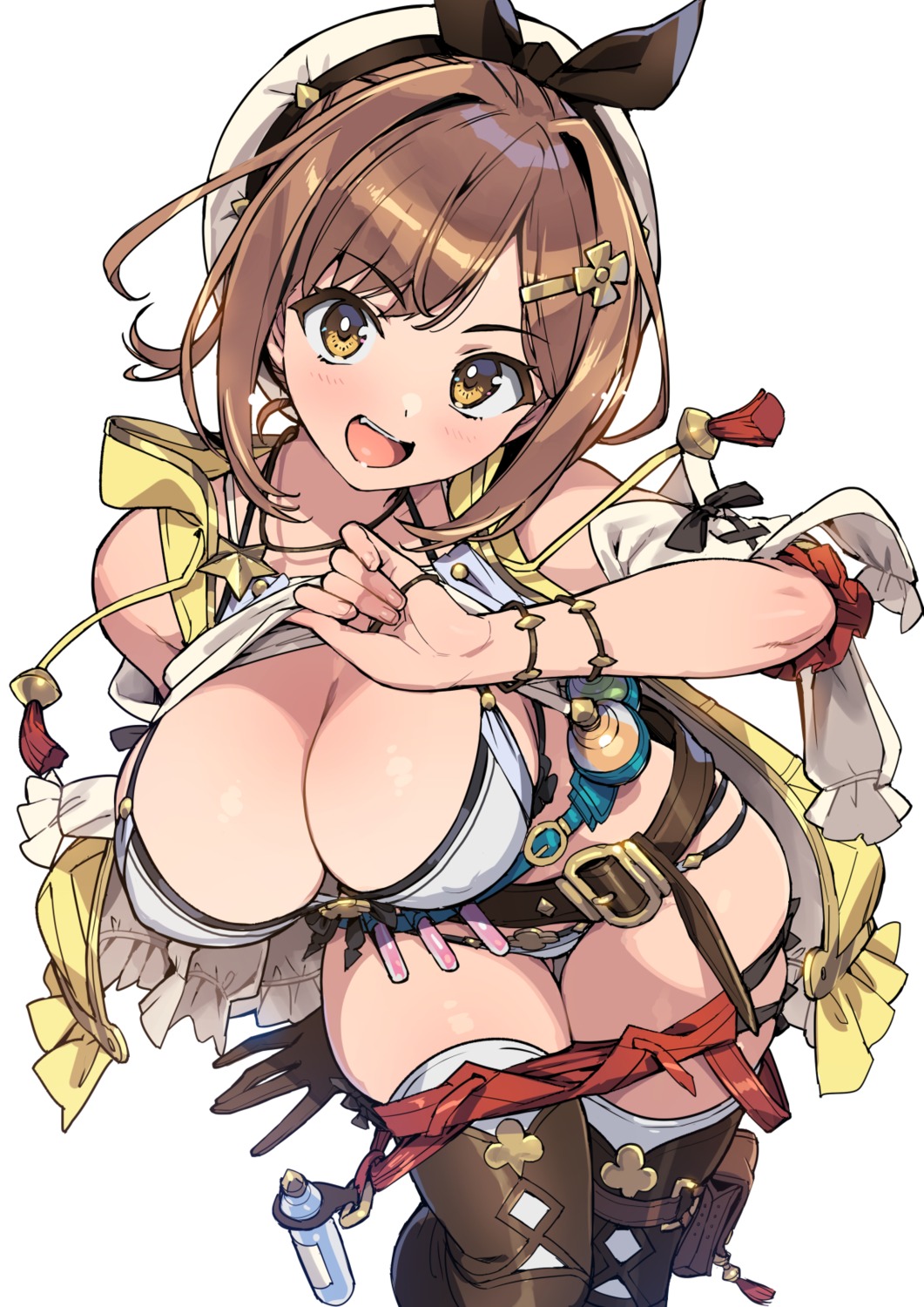 atelier atelier_ryza bikini garter open_shirt reisalin_stout shirt_lift swimsuits takuji thighhighs thong undressing