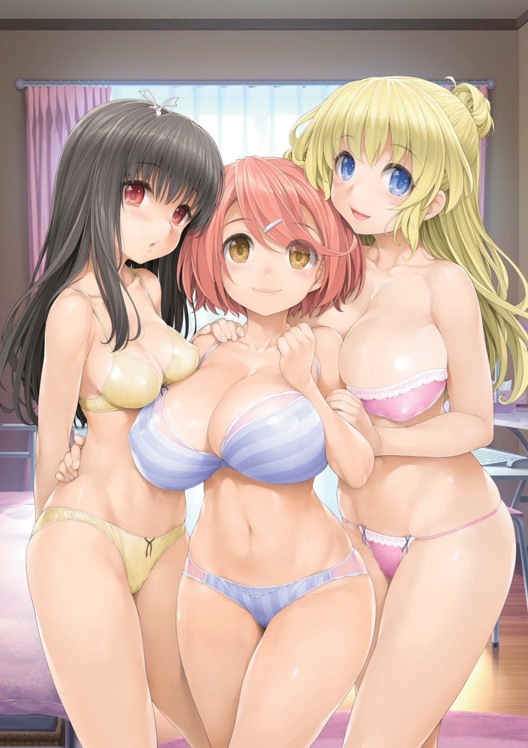 amabane_nodoka bra cleavage erect_nipples higashibojo_akira ishikei love³_-love_cube- neko_work_h pantsu shitaka_iori