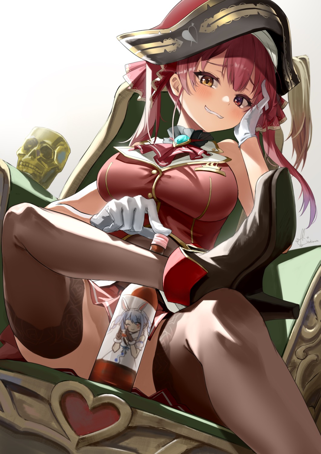 heels heterochromia hololive houshou_marine kito_koruta pirate skirt_lift thighhighs