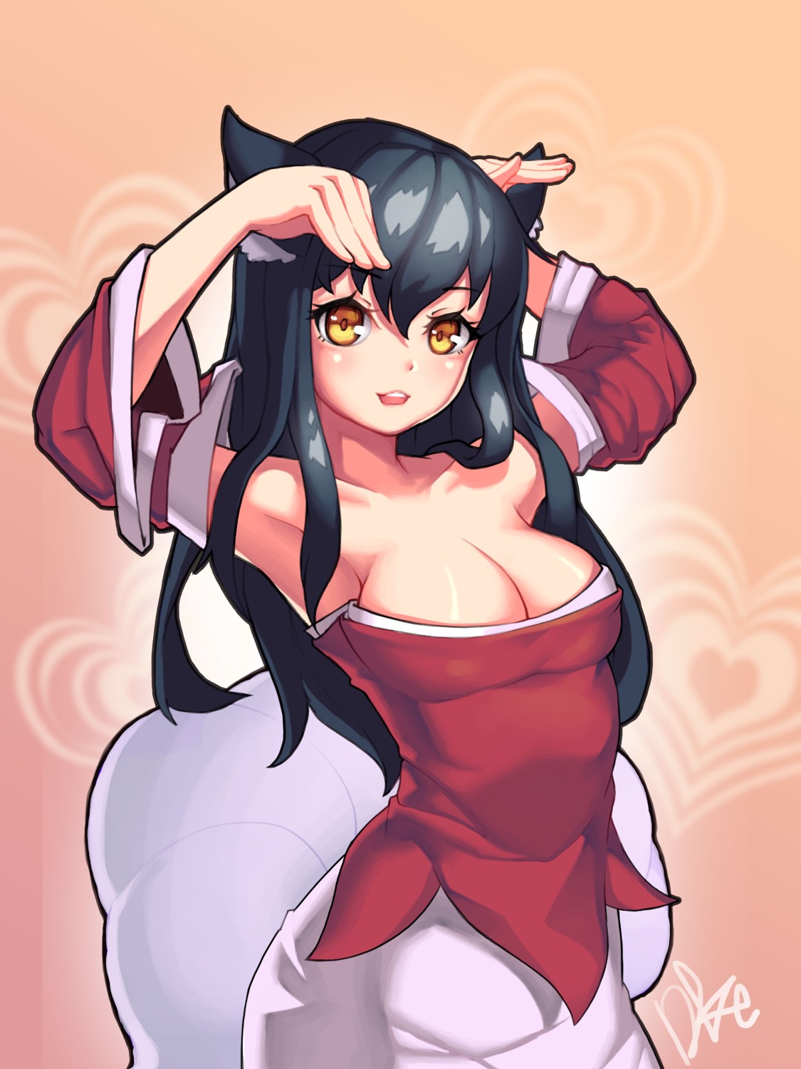 ahri animal_ears cleavage dk2 dress league_of_legends tail