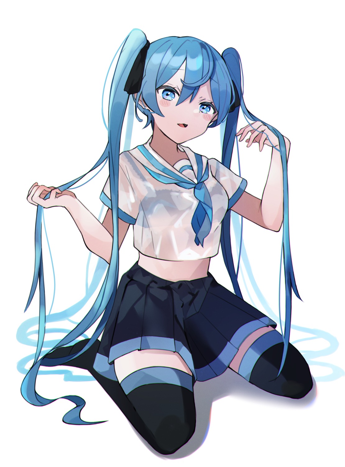 bra hatsune_miku koto_ruri see_through seifuku thighhighs vocaloid