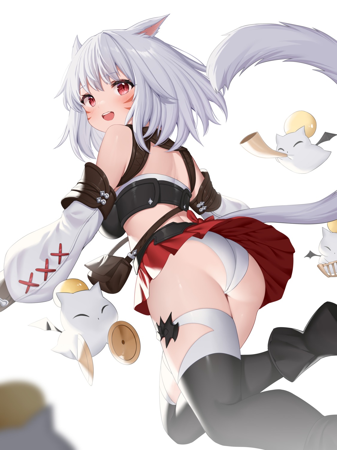 animal_ears ass final_fantasy final_fantasy_xiv miqo'te nekomimi pantsu roi_(liu_tian) skirt_lift tail thighhighs thong