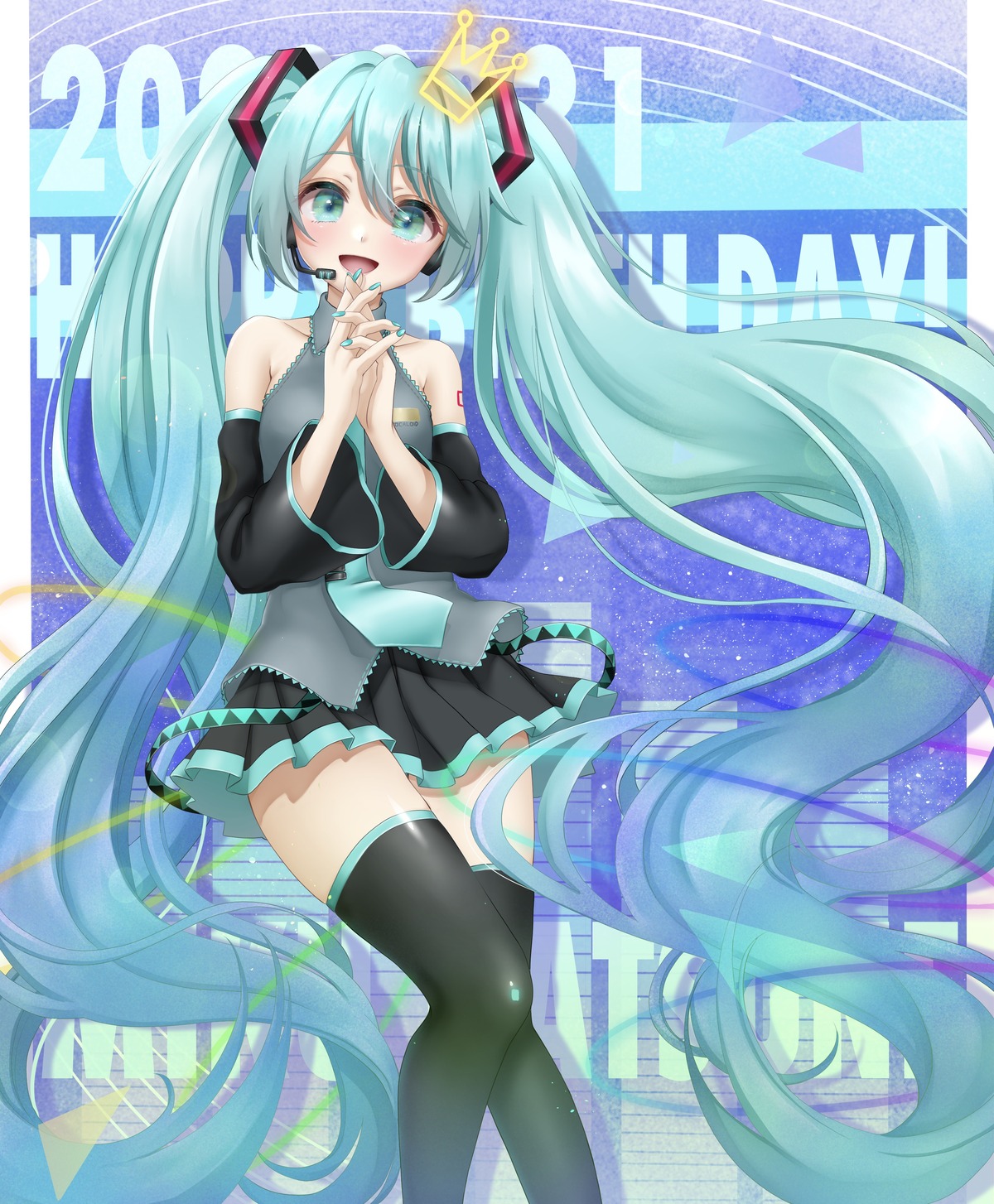 hatsune_miku headphones ouuxuuo tattoo thighhighs vocaloid