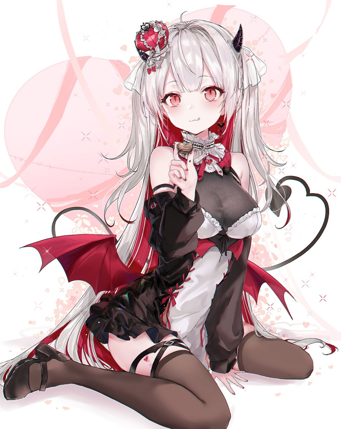 blood devil garter heels horns nekojita_(ika_neko46) no_bra see_through tail thighhighs valentine wings