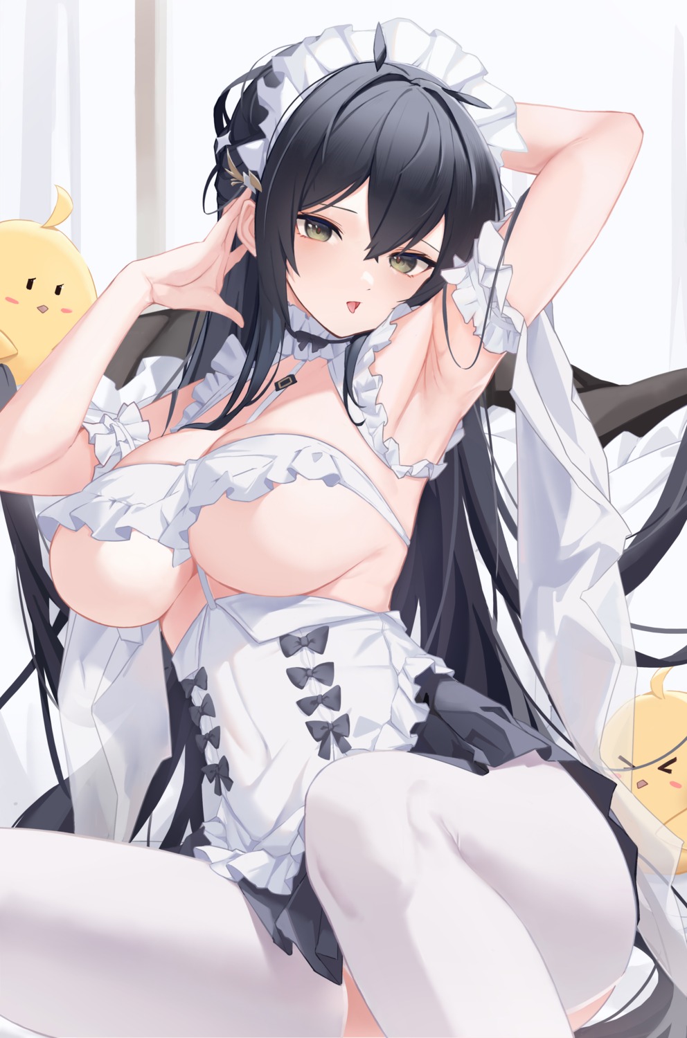 azur_lane fish0620 indomitable_(azur_lane) maid manjuu_(azur_lane) no_bra thighhighs