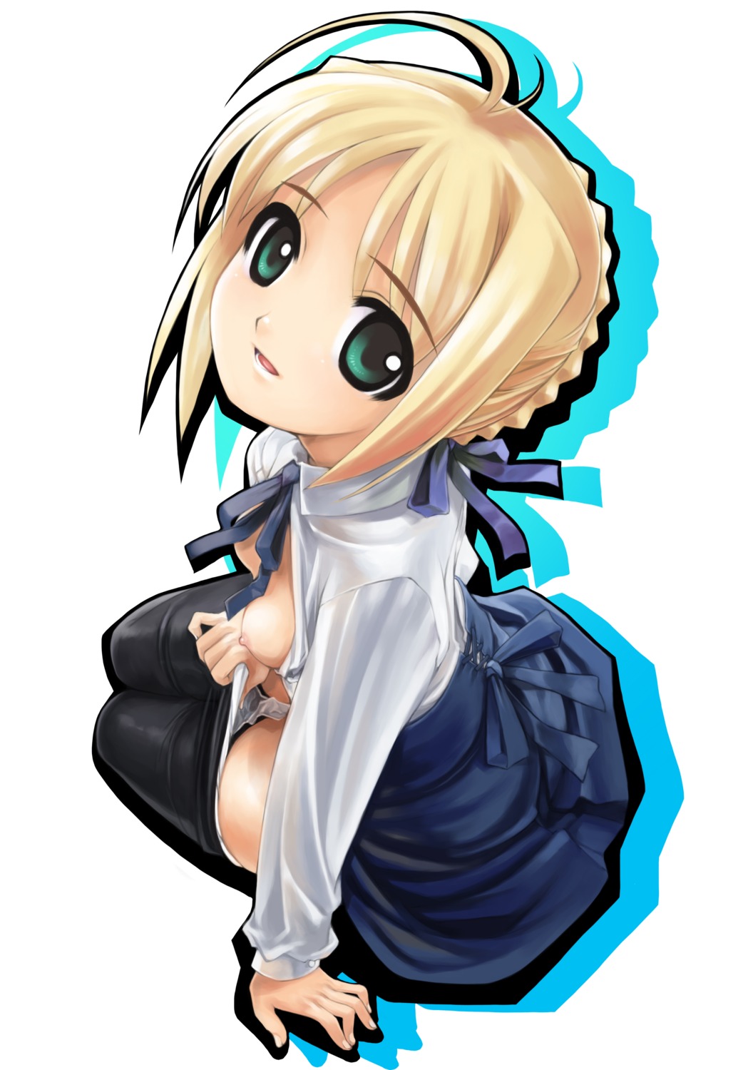 breasts fate/stay_night mikazuki_akira nipples open_shirt pantsu panty_pull pantyhose saber tri-moon!