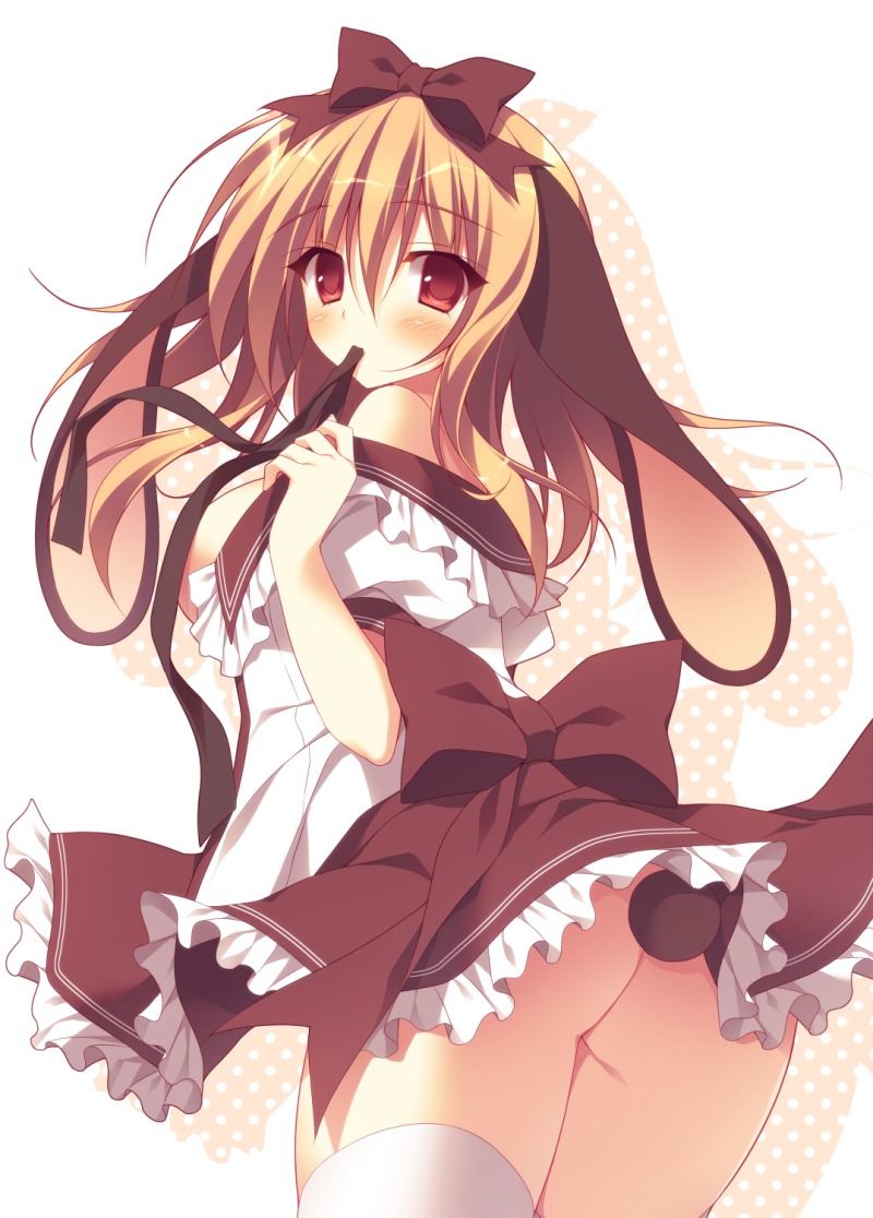 animal_ears ass bunny_ears nopan open_shirt seifuku shimofuri_oniku tail thighhighs undressing