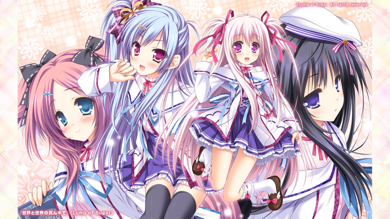 akane_haruka animal_ears inumimi lump_of_sugar moekibara_fumitake oumi_kokoro seifuku sekai_to_sekai_no_mannaka_de shiratori_aira thighhighs tsukidate_minori wallpaper